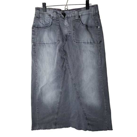 Levis Dresses & Skirts - Levis Woman's Size 12 Gray Light Wash Maxi Skirt Raw Hem 5 Pocket Western Retro